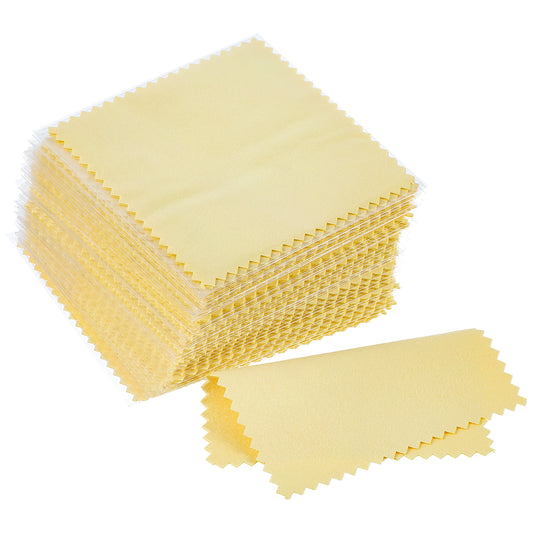 Xinjoduz 50 PCS Jewelry Cloths, Silver Polishing Cloth，Yellow 3.15 × 3.15 Inch Double-Sided Polishing Cloths, Suitable for Sterling Silver, Gold, Brass on Jewelry