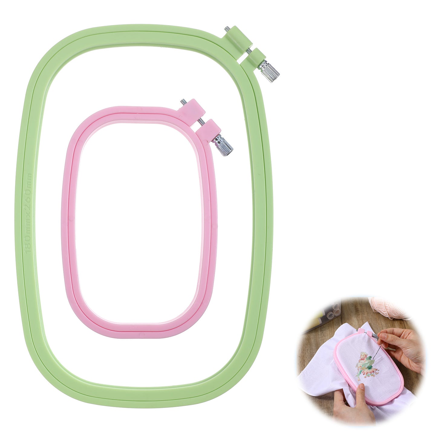 Shimmeroo 2PCS Square Embroidery Hoop - Abs Plastic Reusable Cross Stitch Hoops Punch Needle Frame Embroiderys Supplies for Sewing Needlework DIY Projects(Green,Pink)