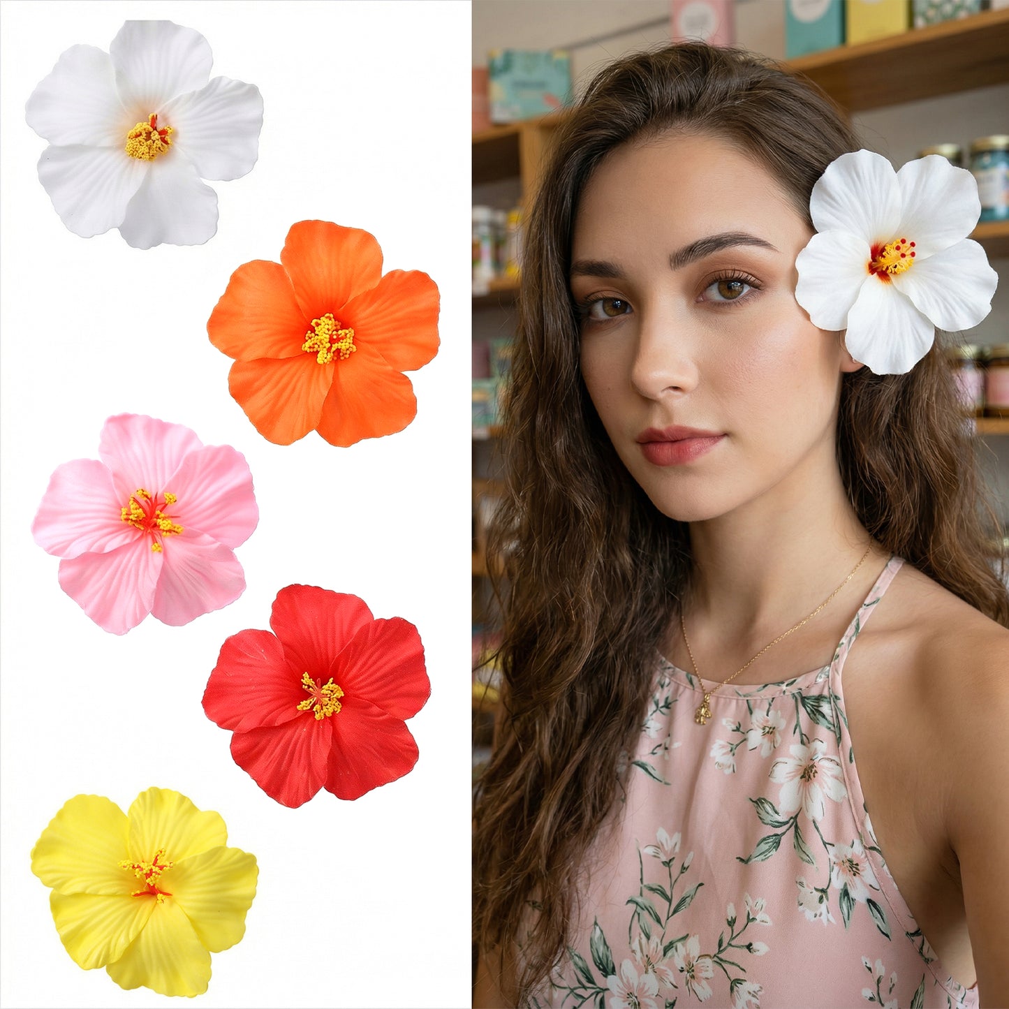 Ouligay 5 PCS Hawaiian Flower Hair Clips for Women, Plumeria Hibiscus Hairclip 3.5 Inch Bohemian Artificial Flower Clips Hair Accessories for Summer Vacation Party Beach Seaside