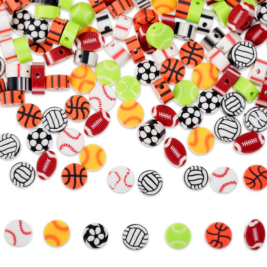 200 Pcs Sports Charms for Jewelry Making,Sport Ball Polymer Clay Beads,Polymer Clay Baseball Basketball Soccer Rugby Volleyball Football Beads for DIY Bracelet Earring Necklace Jewelry Making
