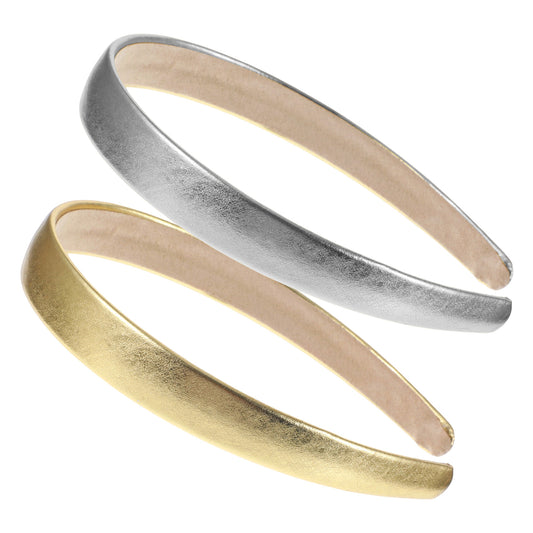 2 PCS Leather Headbands for Women Silver Gold Glitter Hair Band Soft Leather Padded Headband Fashion Cute Soft PU Hairband Satin Comfortable Holiday DIY Hair Accessories for Wedding Party Daily Use