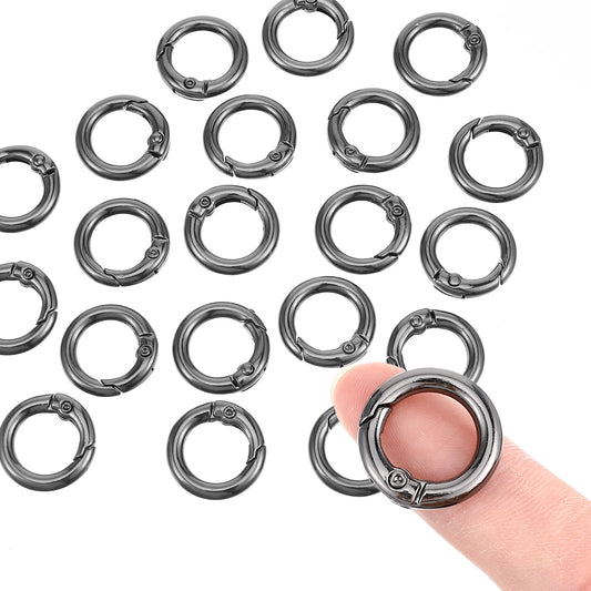 20 Pack Small Key Rings 1/2“ Round Spring O Key Chain Ring Hook Metal Carabiner Clip Keyrings for Jewelry Making and Keychain Home Car Dog Tag Rings DIY Crafts(Black)