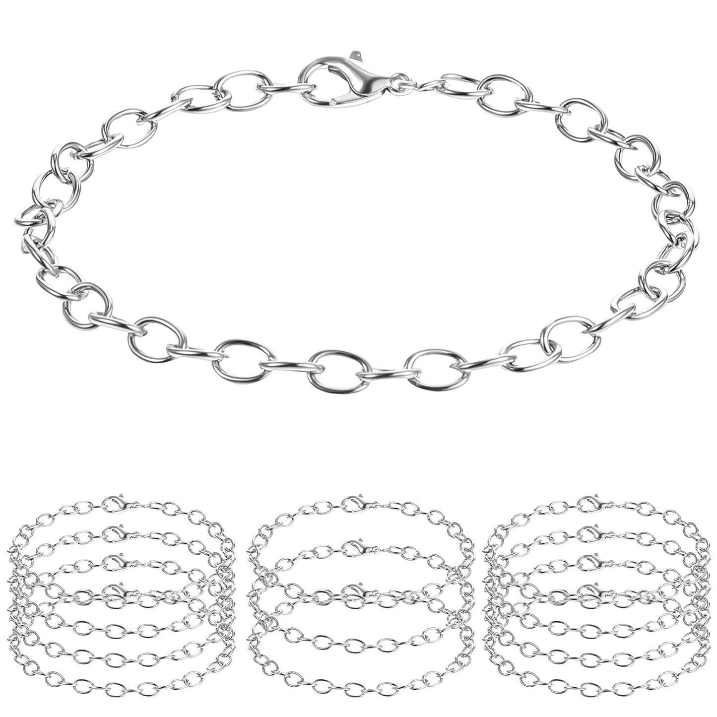 Teaaha 12 PCS Chain Bracelets Set with Lobster Clasp, 18 cm Silver Plated Link Chains, Bracelet for Charms Anklet for Women for DIY Jewelry Making, Gifts