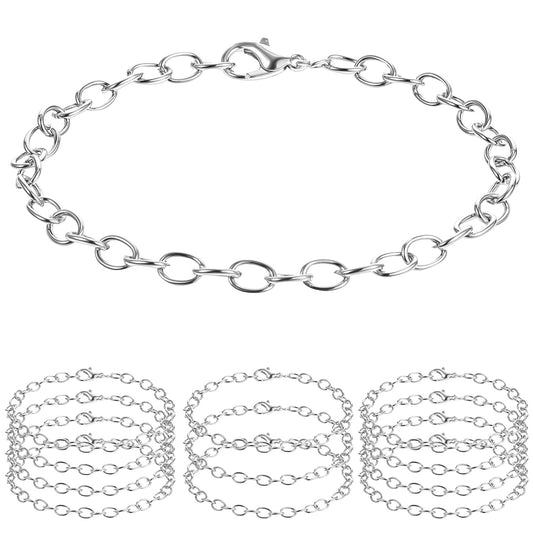 Teaaha 12 PCS Chain Bracelets Set with Lobster Clasp, 18 cm Silver Plated Link Chains, Bracelet for Charms Anklet for Women for DIY Jewelry Making, Gifts