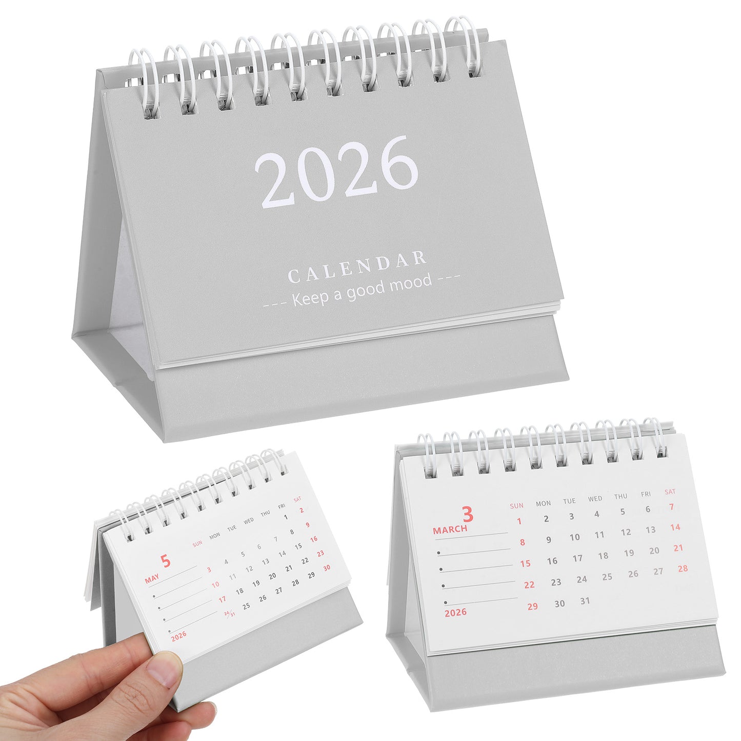 Tyqour Mini Desk Calendar Small Desk Calendar 2025-2026 Cute Standing Flip Desktop Calendar 2025-2026 Metal Ring Binding, Compact Size for Home Office School (Grey)