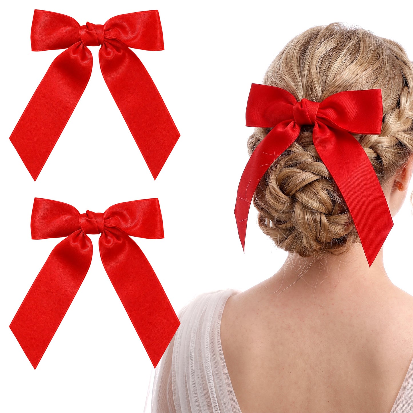 Matwsec 2PCS Red Bow for Hair Red Hair Bow Clips