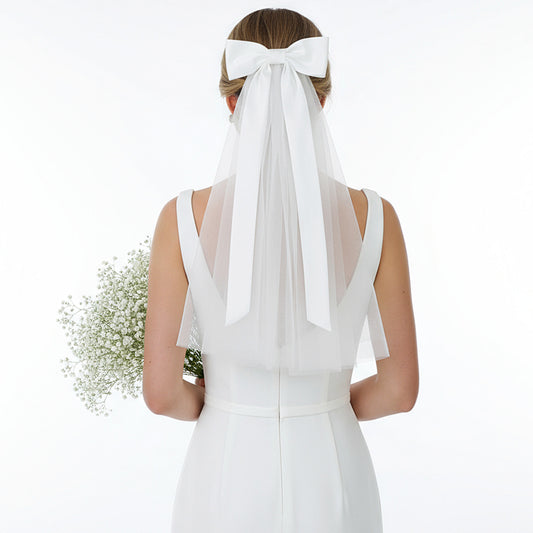 Ymapinc Wedding Short Big Bow Veil with Clip, Ivory White Headband Bridal Veil for Bride Bachelorette Party Cathedral Wedding Bridesmaid Hair Accessory