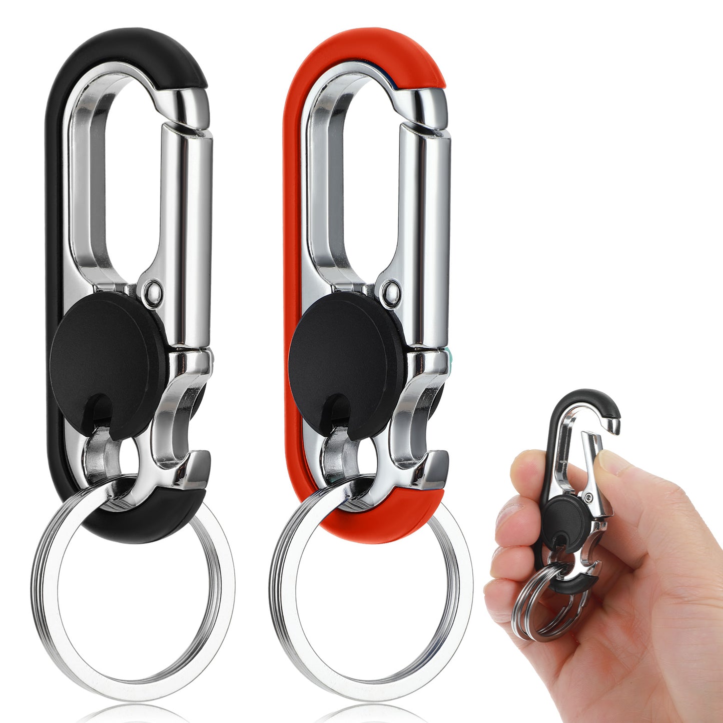 Ouligay Heavy Duty Key Ring 2pcs, Multi-Functional Bottle Opener Keychain for Men, Anti-Loss Zinc Alloy Key Chain, Black & Orange, Father's Day Gifts