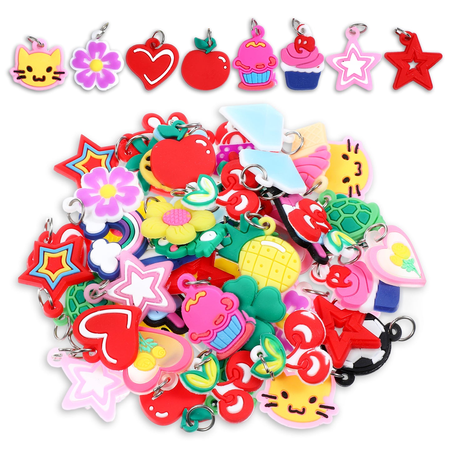 Ouligay 60 Pcs Rubber Loom Band Charm,Silicone Charms for Bracelets,Band Bracelets Charms for Bracelet Making Pendant Bracelet Making DIY Handmade Materials(Multiple Styles)