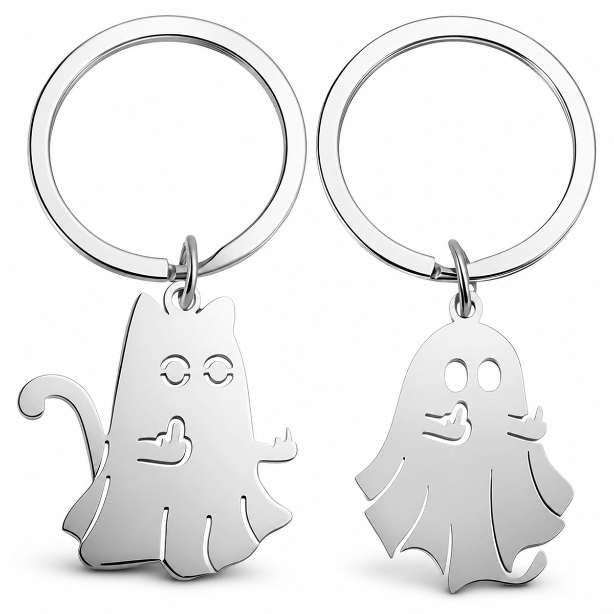 Tyqour 2pcs Halloween Ghost Keyring Middle Finger Keychains for Women Men