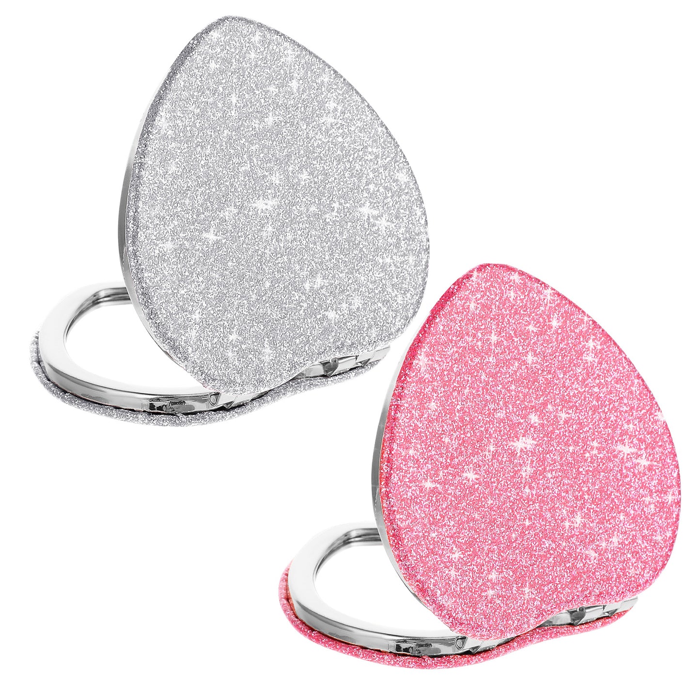 Matwsec 2PCS Heart Shaped Compact Mirror for Purses, Mini Travel Mirror Double-Sided Folding Mirrors, Small Pocket Mirrors for Women Gift, Travel Essentials (Pink, Silver)