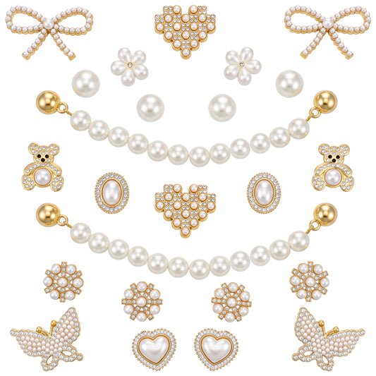 Ymapinc Shoe Charms, 24Pcs Pearl Clog Charm Decorative DIY Footwear Jewelry