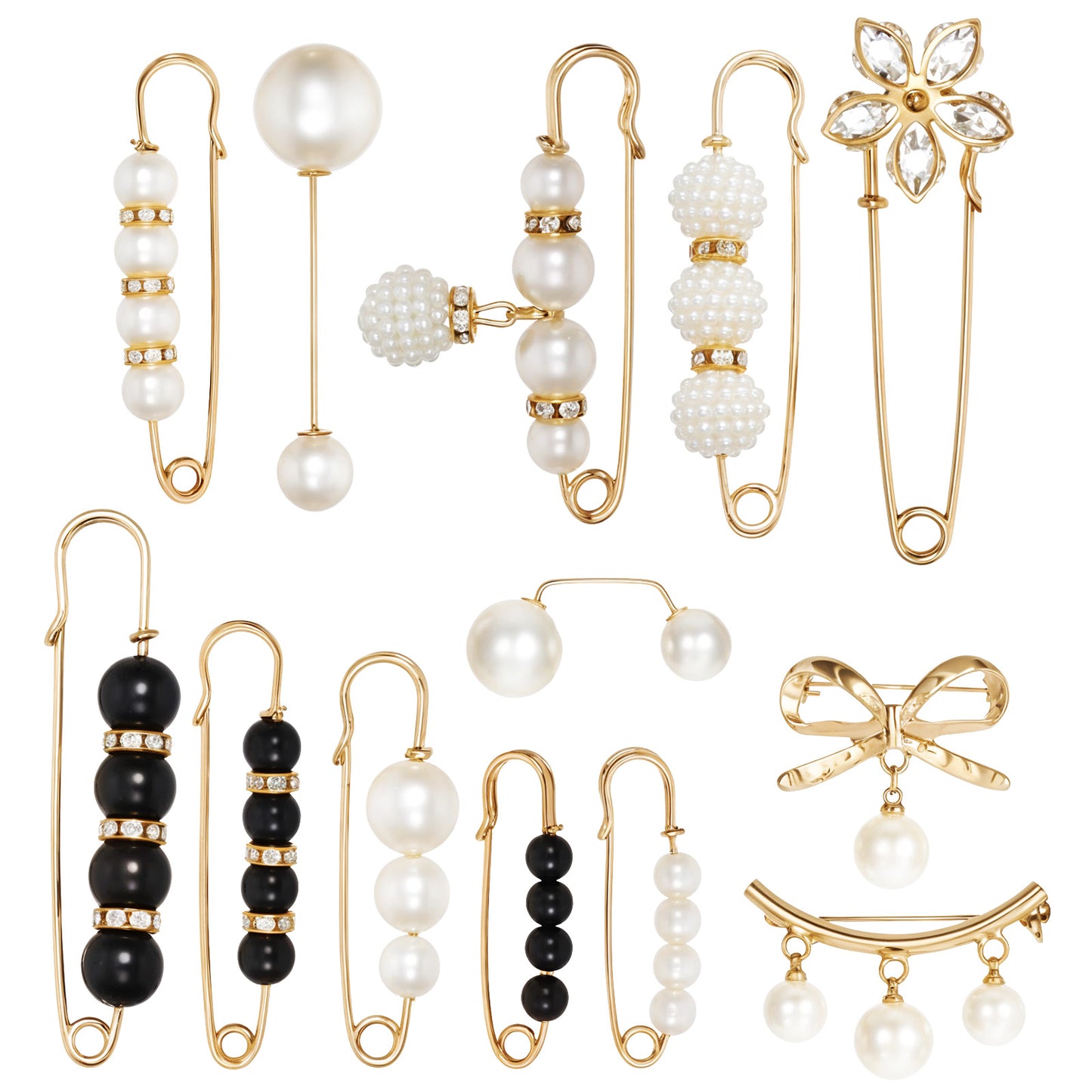 Tyqour 13 Pieces Pearl Crystal Brooch Safety Pins, Pant Waist Tightener Pins Pearl Brooch Button Pin for Clothes Sweater Shawl Collar Dress Cardigan Shirt Jeans Accessories for Women Girls