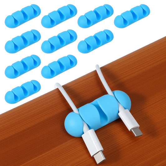 10PCS Cord organizer, Ideal Desk Organizer Wire Keeper, Desk Phone Charger Cable Management, Cable Management Cord Organizers, Wire Organizers for Home, Office (3 Slots)(Blue)