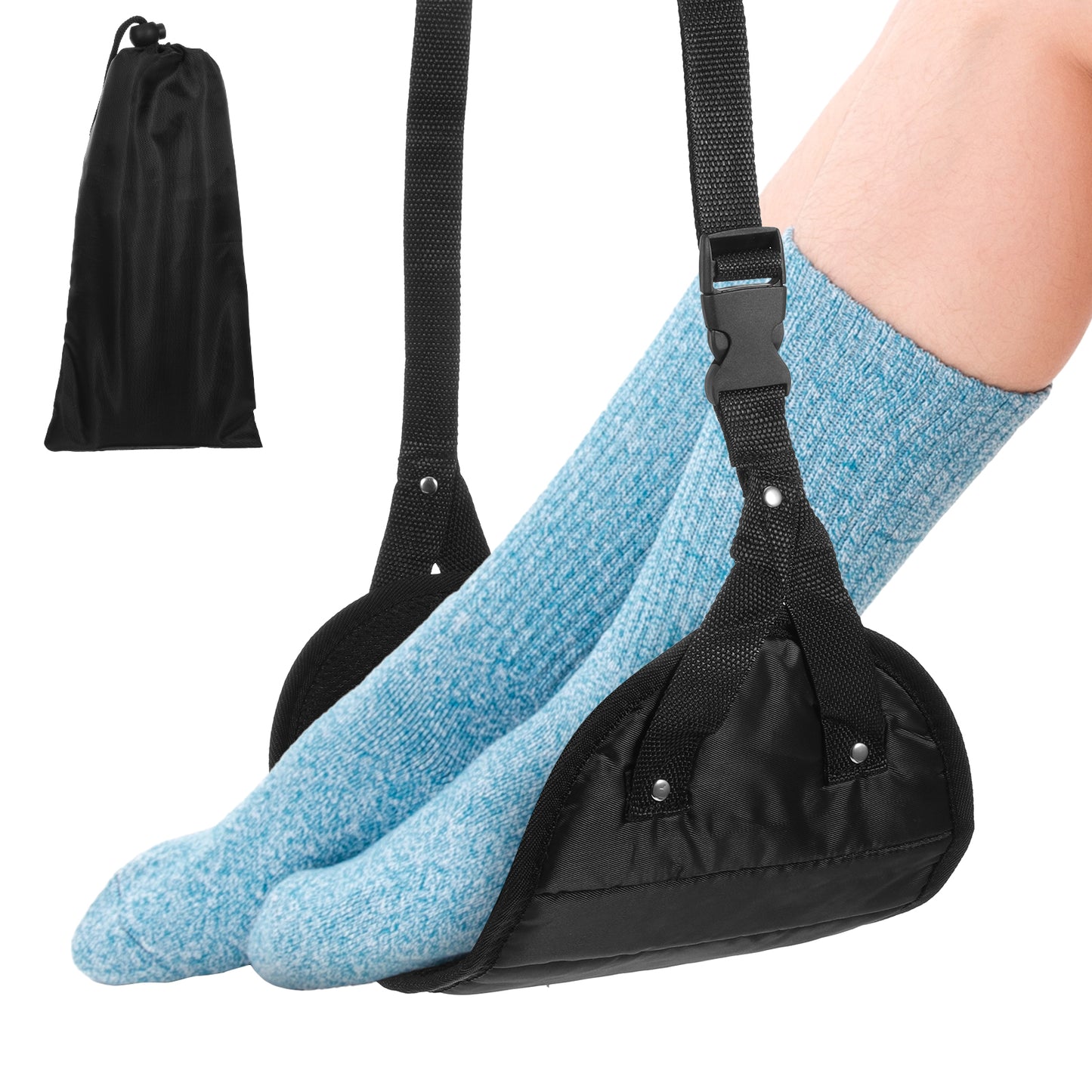 Ymapinc Foot Rest for Air Travel, Airplane Foot Hammock Adjustable Foot Sling Strap for Long Flight(Black, Nylon Sponge)