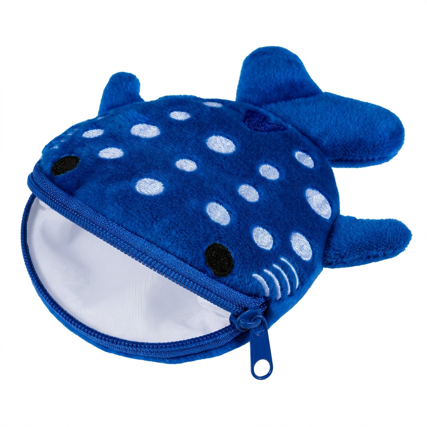 Mabor Shark Coin Purse - Cute Kawaii Plush Animal Pouch, 4.3" Wide Zipper Opening Change Wallet for Women, Small Funny Sea Cartoon Bag Charm & Earphone Holder, Dark Blue