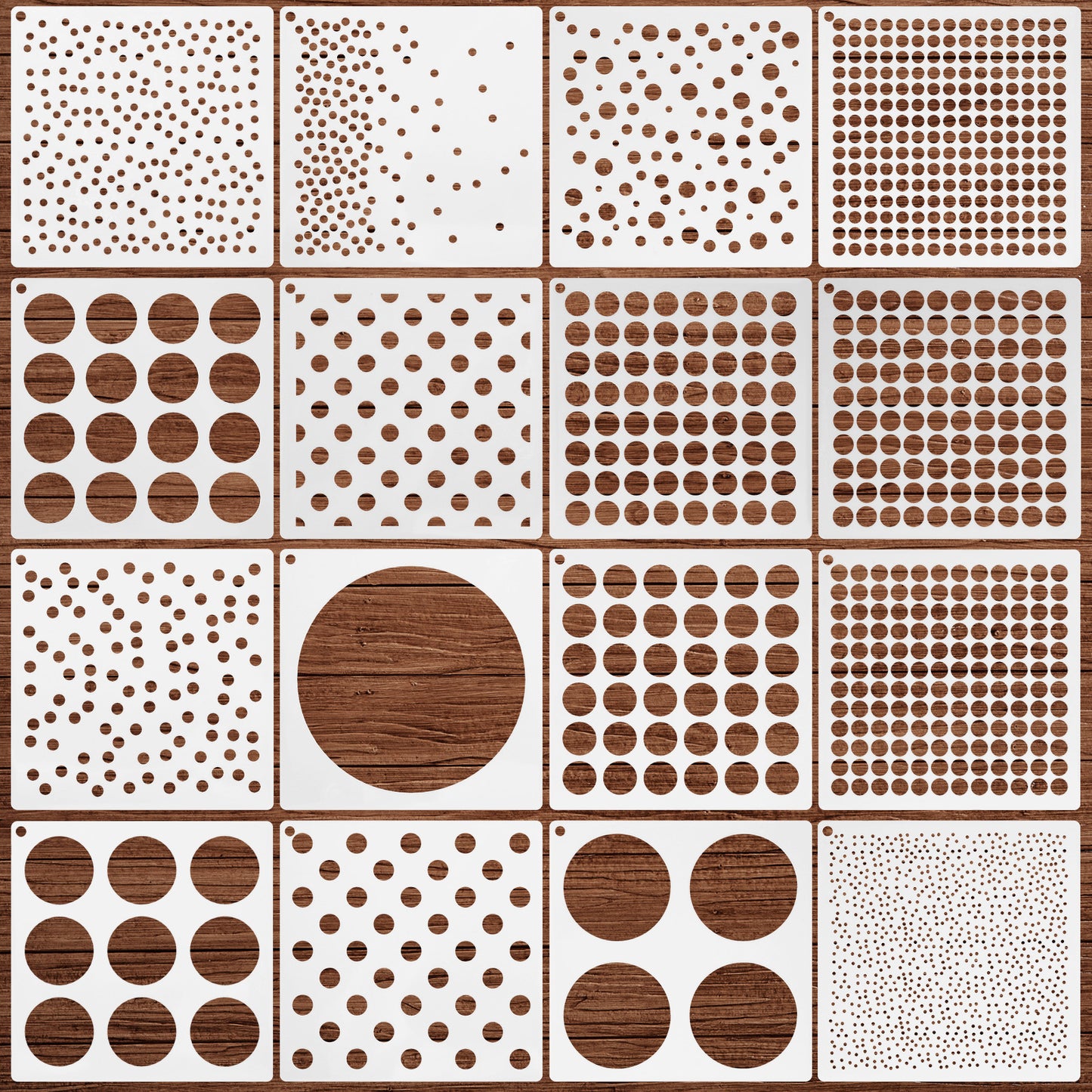 16 Pcs Reusable Dots Painting Stencils, Polka Dot Pattern Circle Stencils, Round Geometric Art Stencil, Mixed Media Circle Templates for Drafting Wood Furniture Pillow Wall Scrapbook Card DIY Crafts