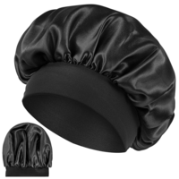 Tyqour Black Silk Bonnet for Men Women, Satin Hair Bonnets for Sleeping, Large Soft Bonnet for Curly Hair Braids, Black Women Sleep Cap with Wide Band