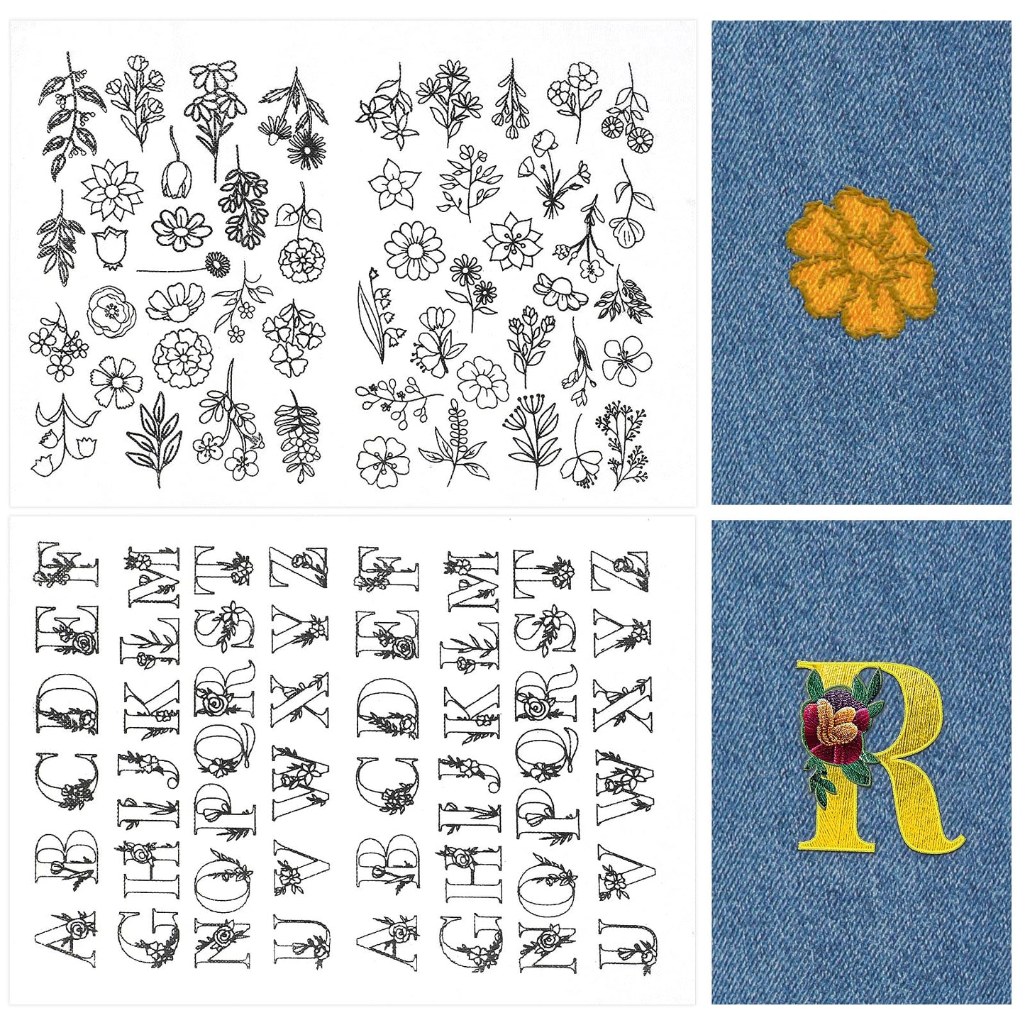 Mabor 102Pcs Water Soluble Embroidery Paper Stick Embroidery Patterns Transfer Dissolvable Embroidery Paper Flower Letters Wash Away Embroidery Stabilizer for Beginners Sewing Lovers