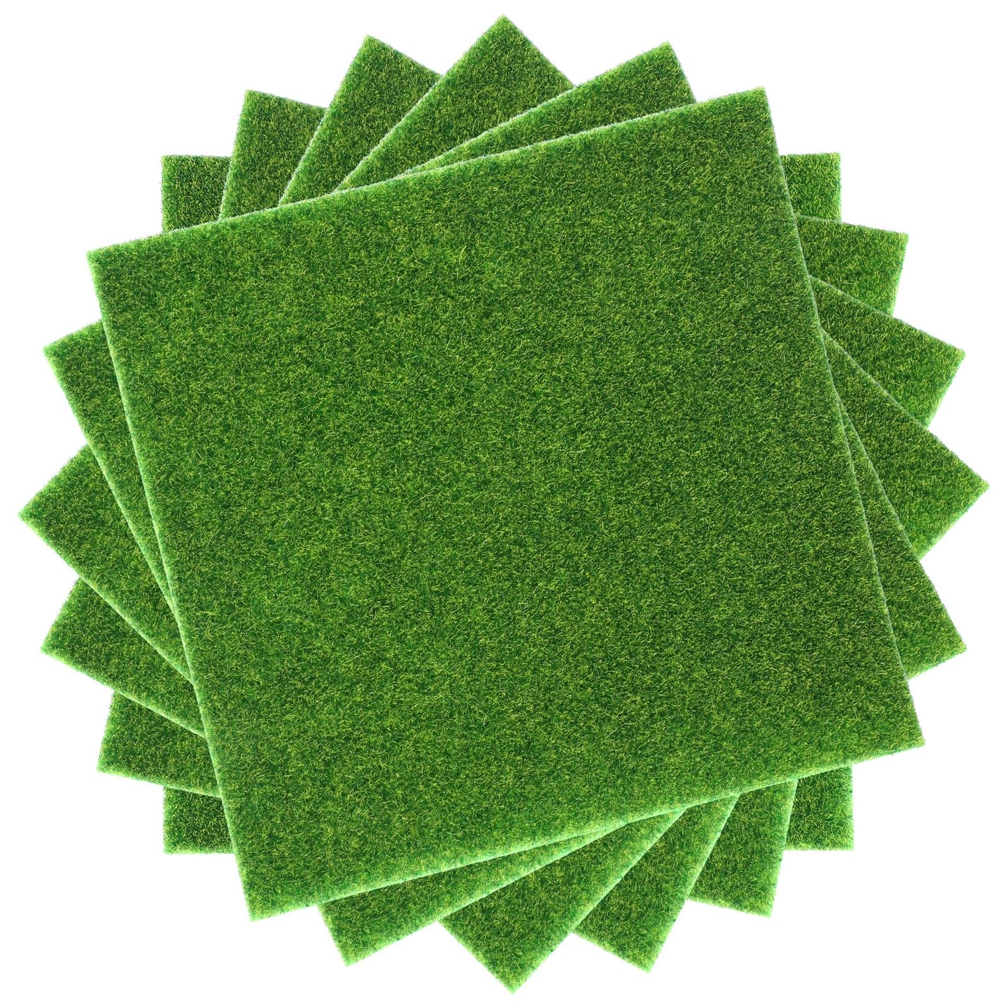 Nogeqi Pack of 6 Artificial Grass Decorative Miniature Lawn 15 x 15 cm Artificial Grass for Crafts, Garden Artificial Grass Carpet Decoration, Model Making Lawn Fake Grass Decor for Crafts Micro