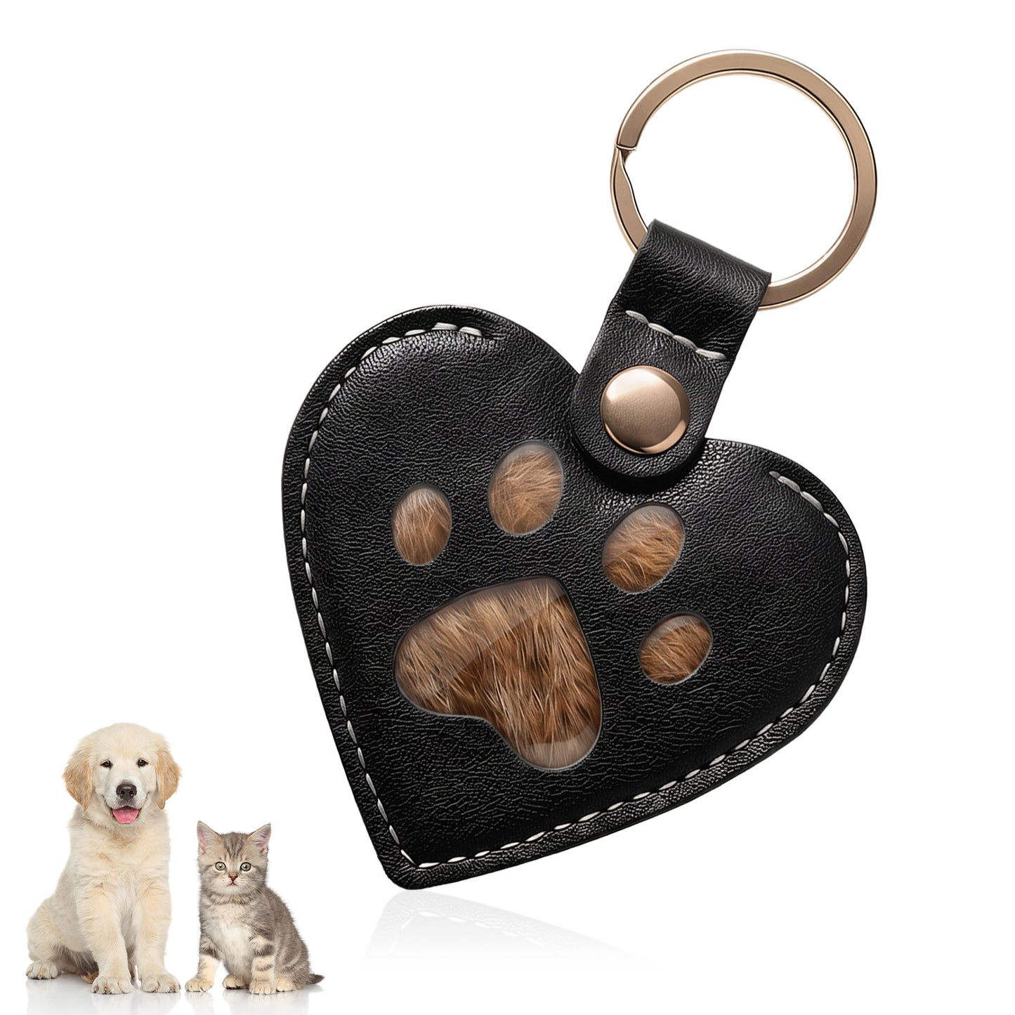 Sorcristy Pet Keychain Refillable Heart Leather Memorial Keychain(Black)