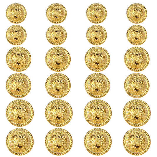 24 Pcs Gold Buttons for Blazer, Gold Metal Blazer Buttons Set Vintage Brass Emblem Shank Buttons Gold Suits Buttons for Women Men Suits Uniform Jacket Sport Coat (1.5cm, 1.8cm, 2cm)