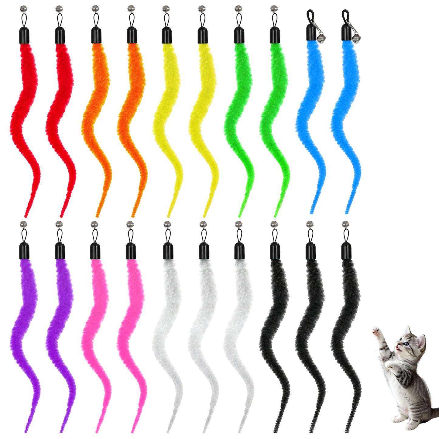 RAHHLIZS 20Pcs Cat Worm Toy, Cat Wand Attachment Refill Cats Teaser Toys Cat Toy String Attachments Replacements, Interactive Kittens Toy for Indoor and Ourdoor Cats