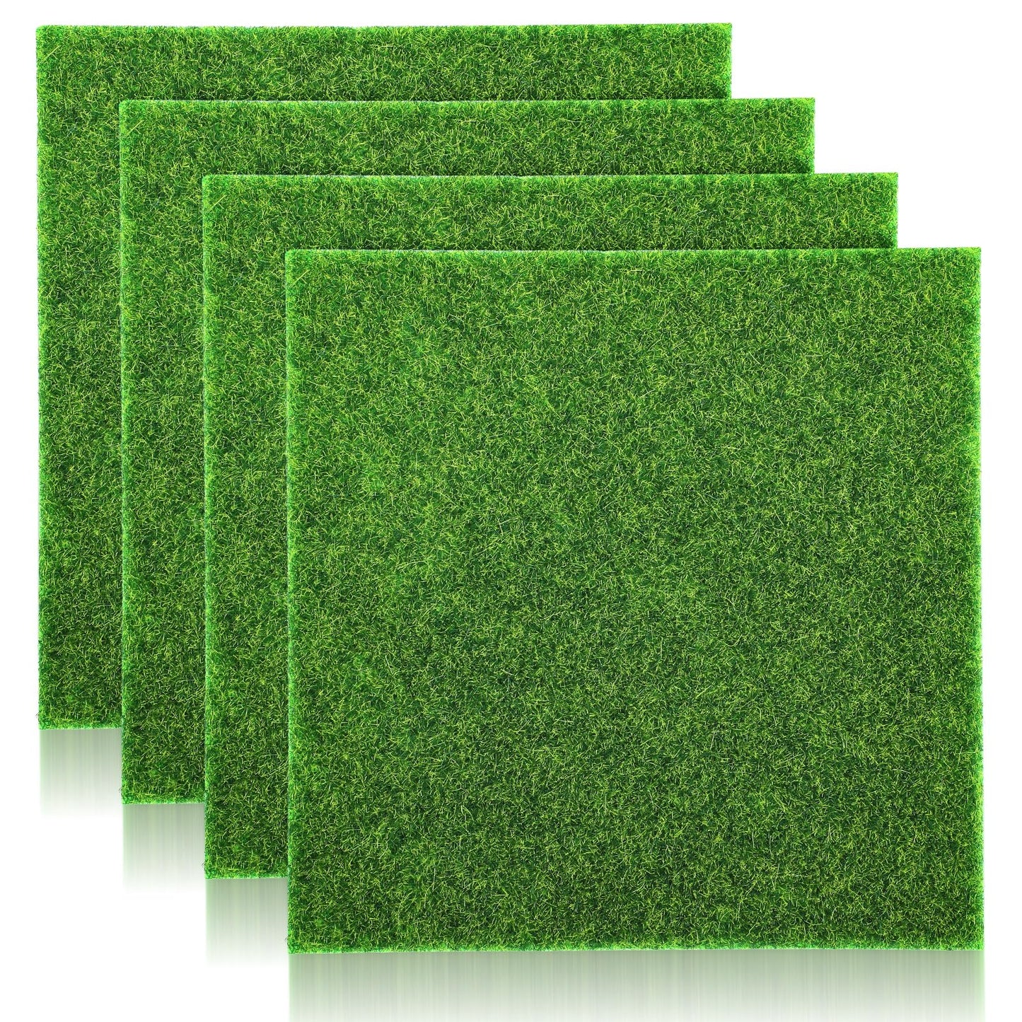4 Pack Fake Grass Decor 6 X 6 Inches Green Artificial Grass, Miniature Fairy Garden Turf Squares for Craft, Outdoor Decor, Dollhouse DIY Ornament