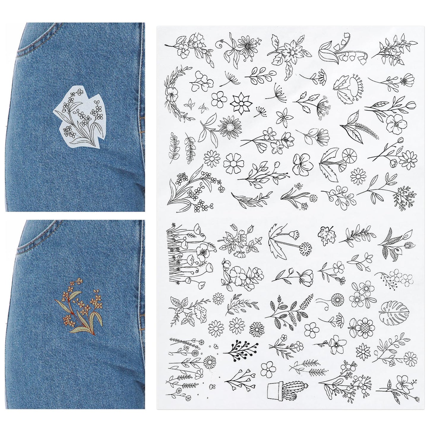 Ouligay 72Pcs Water Soluble Stabilizer Embroidery Stick and Stitch Embroidery Paper Flowers and Leaves Pattern Embroidery Stabilizers Wash Away Self Adhesive Hand Sewing Stabilizers