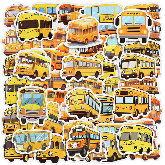 100PCS School Bus Stickers Waterproof Yellow School Bus Decorations, Cute Cartoon Transportation Decals for Kids' Laptops Bottles Notebooks and School Classroom Students DIY Art Decor Crafts(Yellow)
