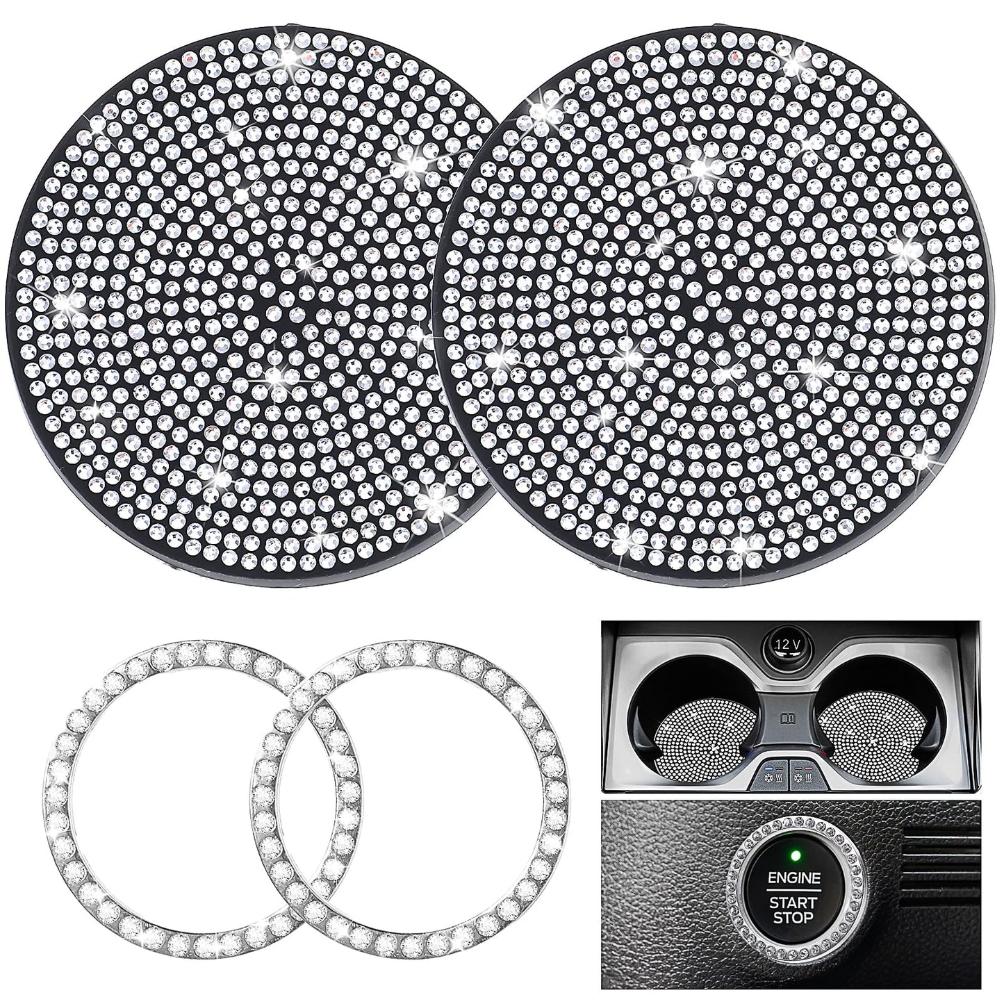 Bling Car Cup Holder Coaster 2 Pack Car Accessories For Women Interior, Crystal Rhinestone Anti-Slip Insert Coasters Universal Vehicle Holders Coasters Auto Automotive Interior Accessories For Women