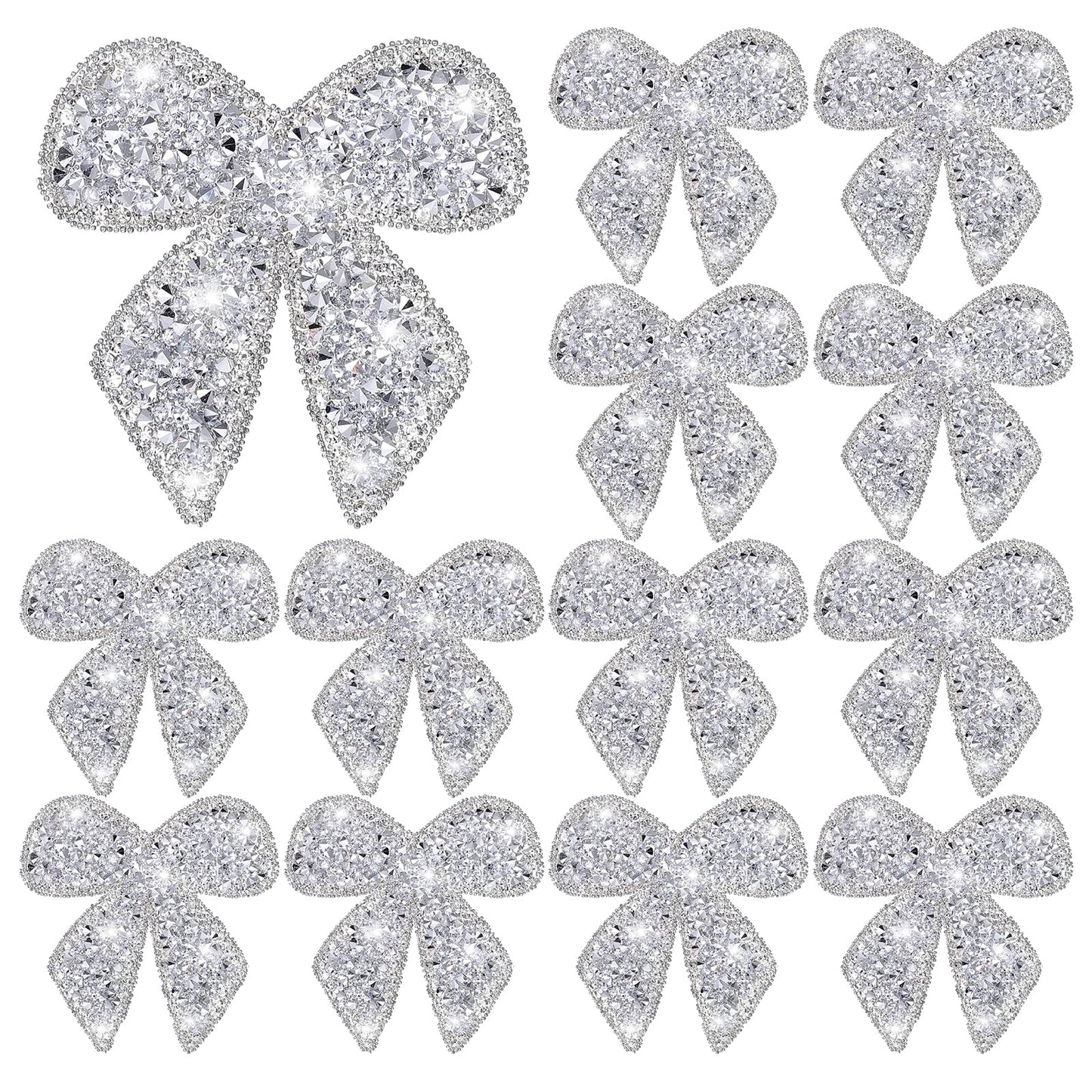 12 Pieces Hat Patches Iron on Bow Rhinestone Patches, Glitter Bowknot Applique Sparkling Crystal Appliques Sew on Silver Bow Iron on Patch for Girls Jeans Jackets Bags Backpacks Clothes