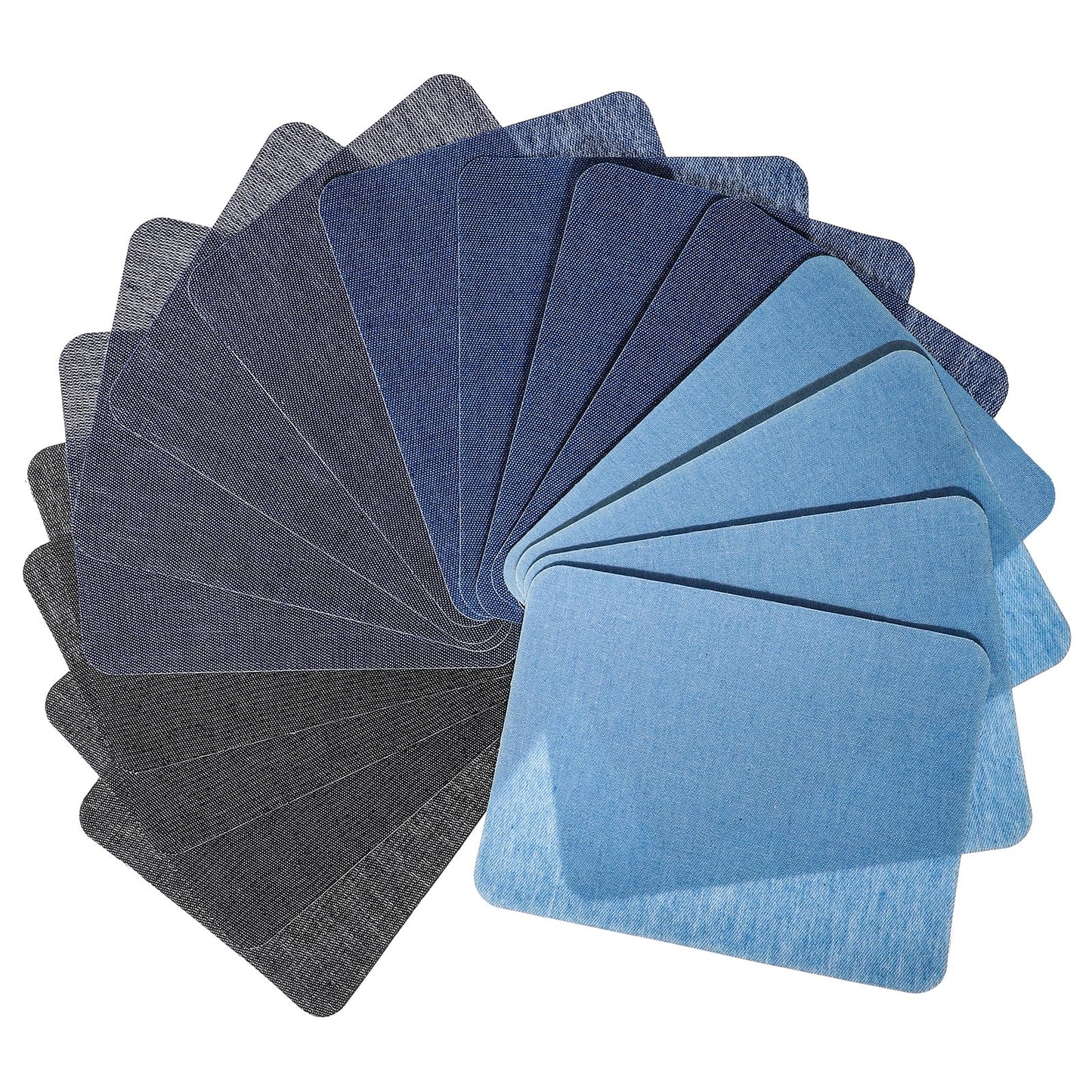 16PCS Iron on Patches for Jeans 4.9”×3.7“ Black Blue Fabric Patch Repair Kit, Mending Cotton Jean Patches Iron on Inside Thigh for Clothes, Pants, Bags Hole Repairing and Decoration