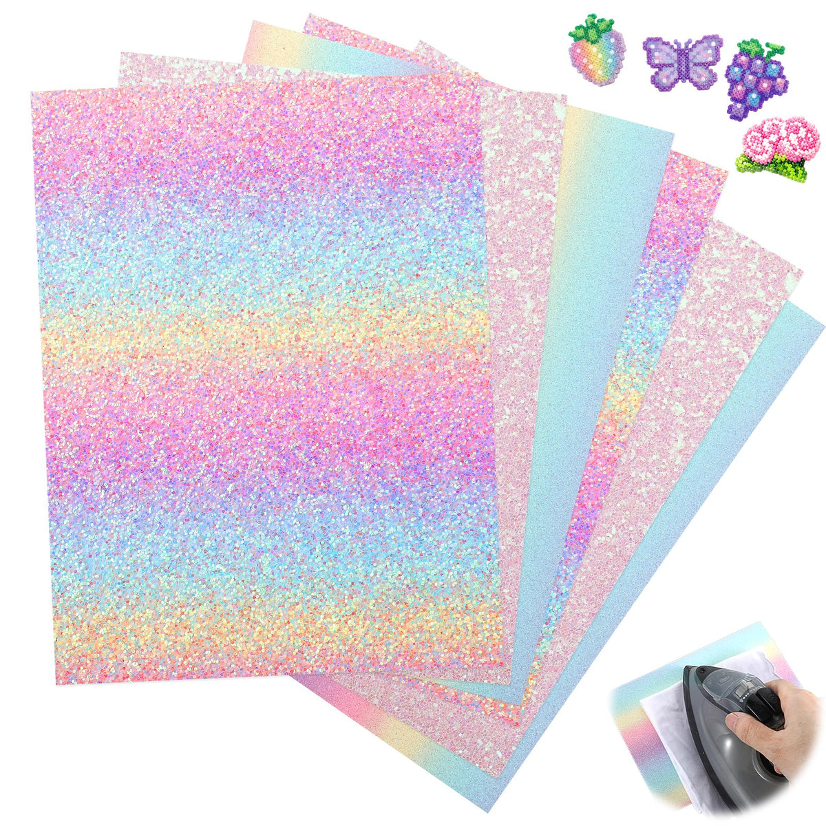 6 Pcs Thick Texture Fuse Bead Iron Paper Glitter Fabric Ironing Paper