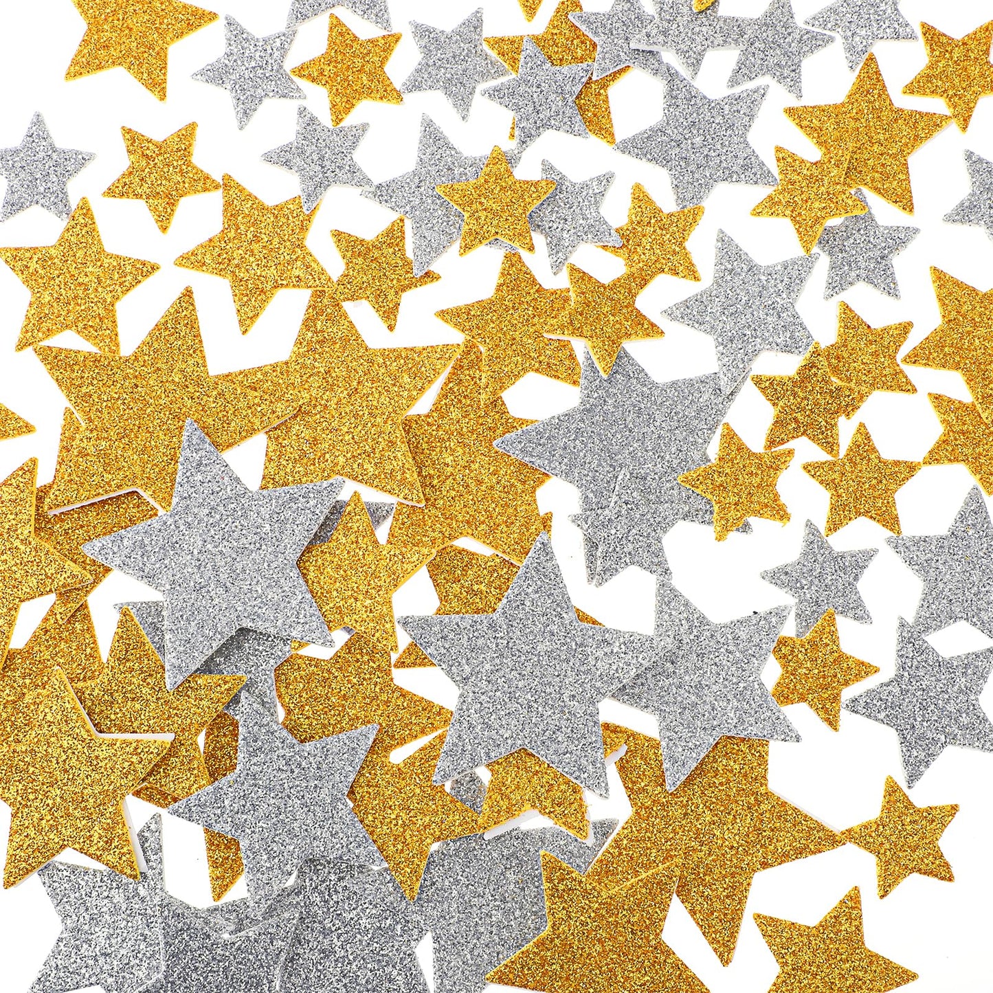 Teaaha 200PCS Glitter Star Stickers - Gold and Silver Self-Adhesive Foam Stars for Arts, Crafts, and Kids' Wall Decorations, Ideal for Home and Birthday Party (4 Sizes)