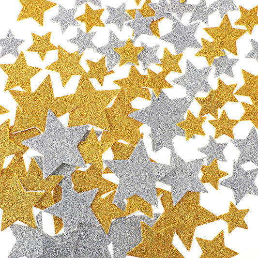 Teaaha 200PCS Glitter Star Stickers - Gold and Silver Self-Adhesive Foam Stars for Arts, Crafts, and Kids' Wall Decorations, Ideal for Home and Birthday Party (4 Sizes)