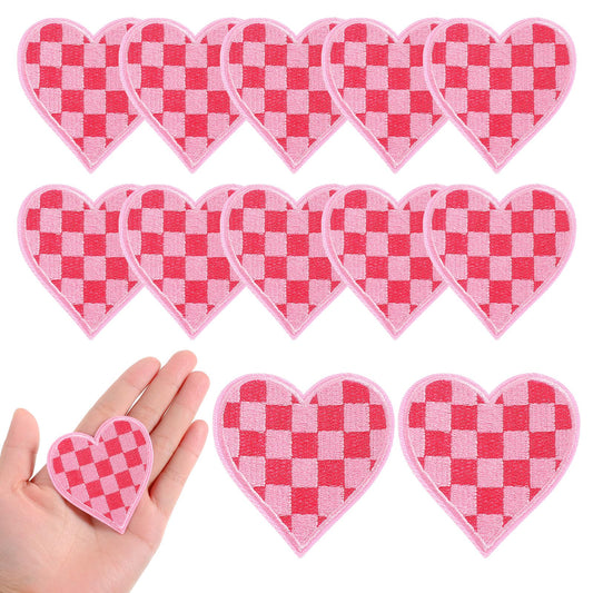 10 Pcs Heart Iron on Patches Pink Heart Sew on Patches Classic Checkered Applique Decorative Heart Patches Sew on Racing Day Pink Checkered Embroidery Patches or Clothes Dress Hat Jeans DIY Craft