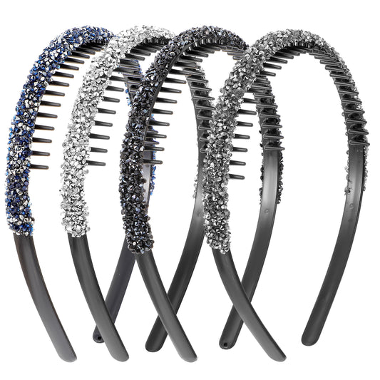 Tyqour 4Pcs Rhinestone Headband with Teeth Non Slip Zig Zag Headband Plastic Comb Headband Sparkly Diamond Hairbands Zigzag Headbands Hair Accessories for Women