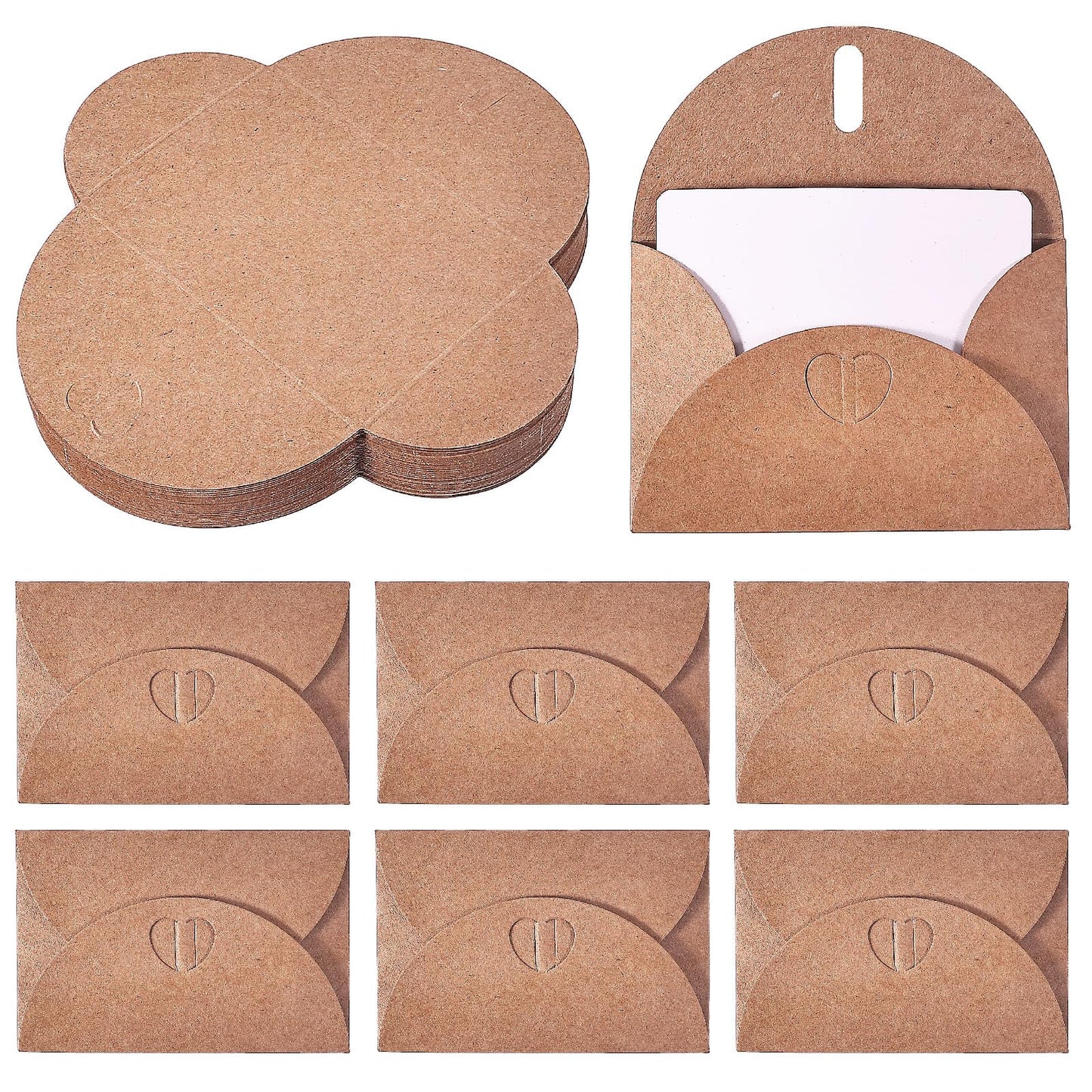 50 PCS Small Envelopes, Vintage Mini Envelopes with Heart Closure, Kraft Paper Tiny Envelopes Blank Cards for Gift DIY Thank You Business Wedding Invitations Greeting (4.1 X 2.7 Inch)