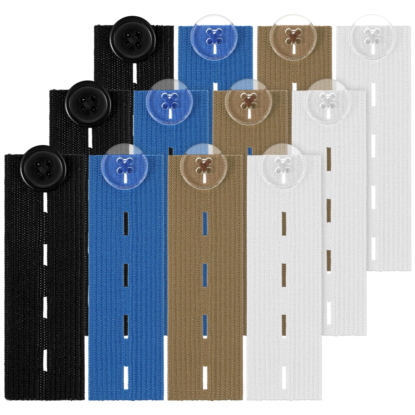 Tyqour 12pcs Adjustable Waist Extender, Elastic Button Extender for Jeans, Waistband Extender, Button Extender for Trousers, Pants Waist Extension for Trousers Jeans Pants Slacks Pregnant Trousers