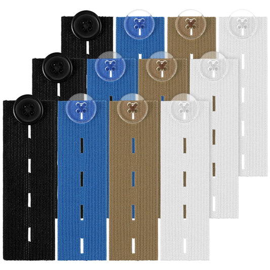 Tyqour 12pcs Adjustable Waist Extender, Elastic Button Extender for Jeans, Waistband Extender, Button Extender for Trousers, Pants Waist Extension for Trousers Jeans Pants Slacks Pregnant Trousers