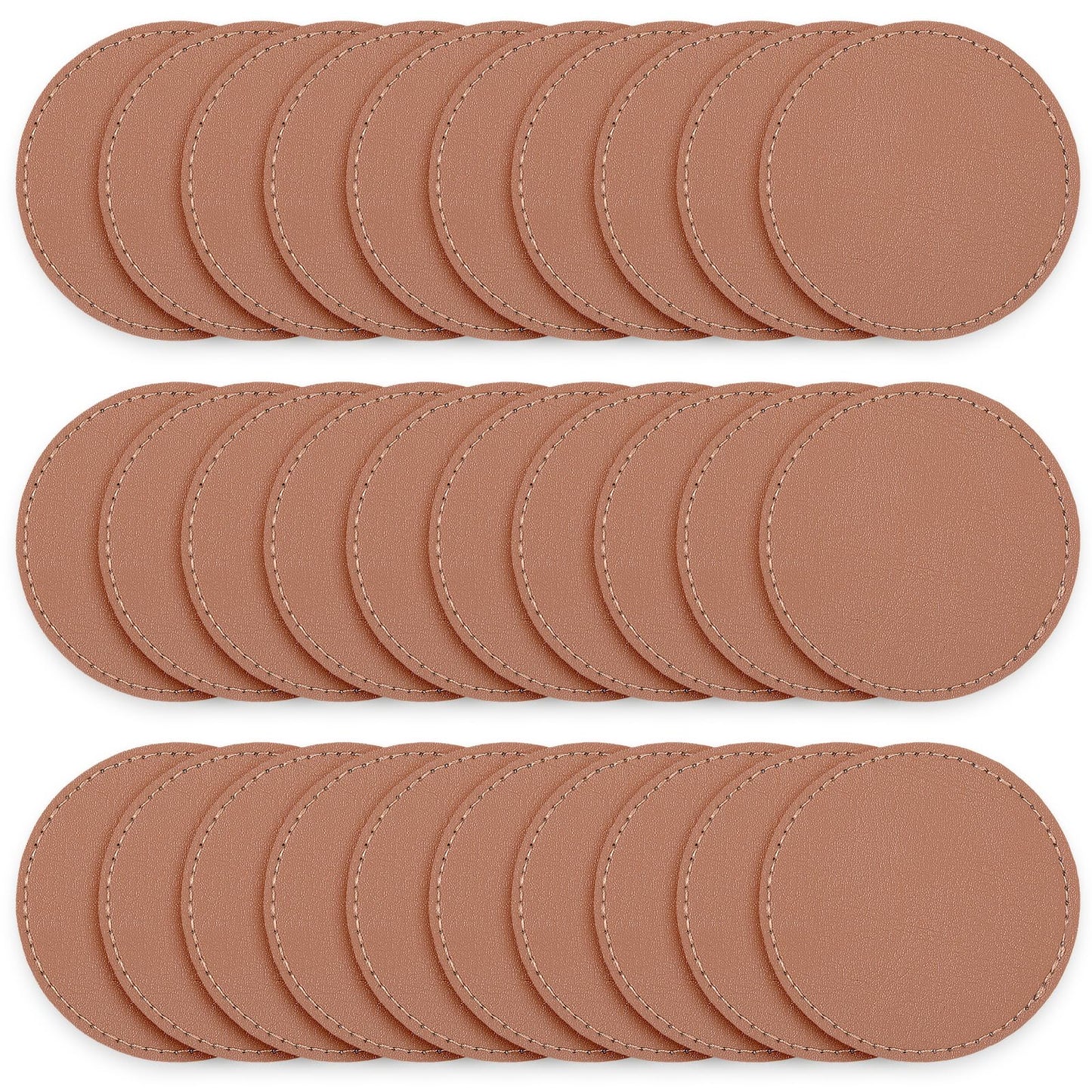 30Pcs Blank Leatherette Hat Patches and Adhesive Laser Artificial Leather Round Patches Artificial Leather Patches Iron On Repair Patches for Clothing for Hats Fabric Custom Repair Supplies(Brown)