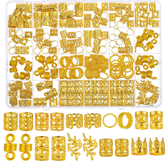 Tyqour 220Pcs Gold Hair Jewelry for Braids Adjustable Hair Cuffs Hair Charms Rings Hair Jewellery Dreadlock Braid Accessories for Hair Decorating Women Men Party Music Festival