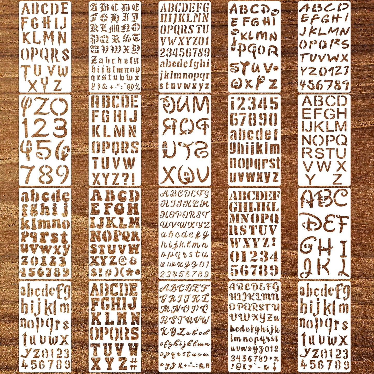 Nogeqi 20 Pieces Letter Stencils 4 x 7 Inch, Reusable Number Stencils for Painting, Plastic Alphabet Stencil for Journal Notebook Diary Scrapbook Decorations