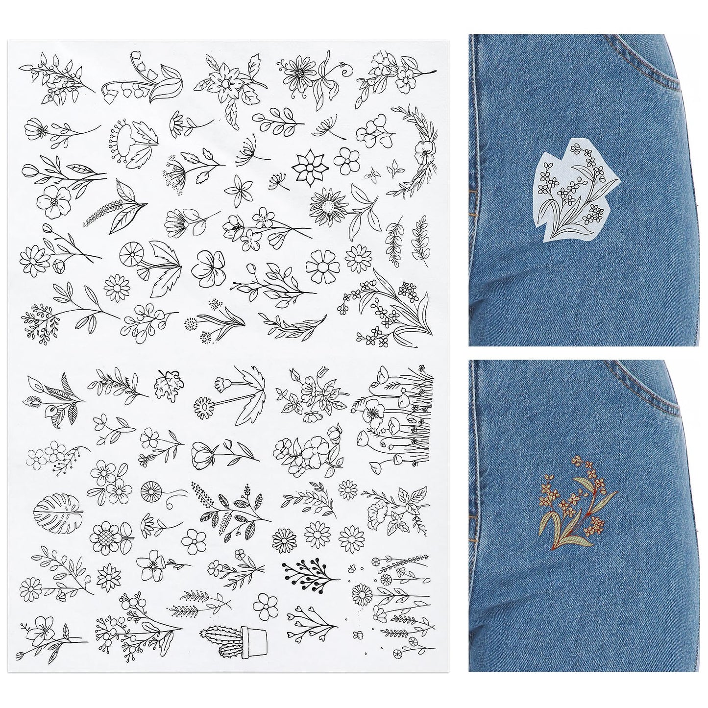 Tyqour 72pcs Water Soluble Embroidery Patterns, Stick and Stitch Embroidery Paper, with Flower and Plant Patterns Water Soluble Stabilizer for Embroidery, Gift for Hand Sewing Lover