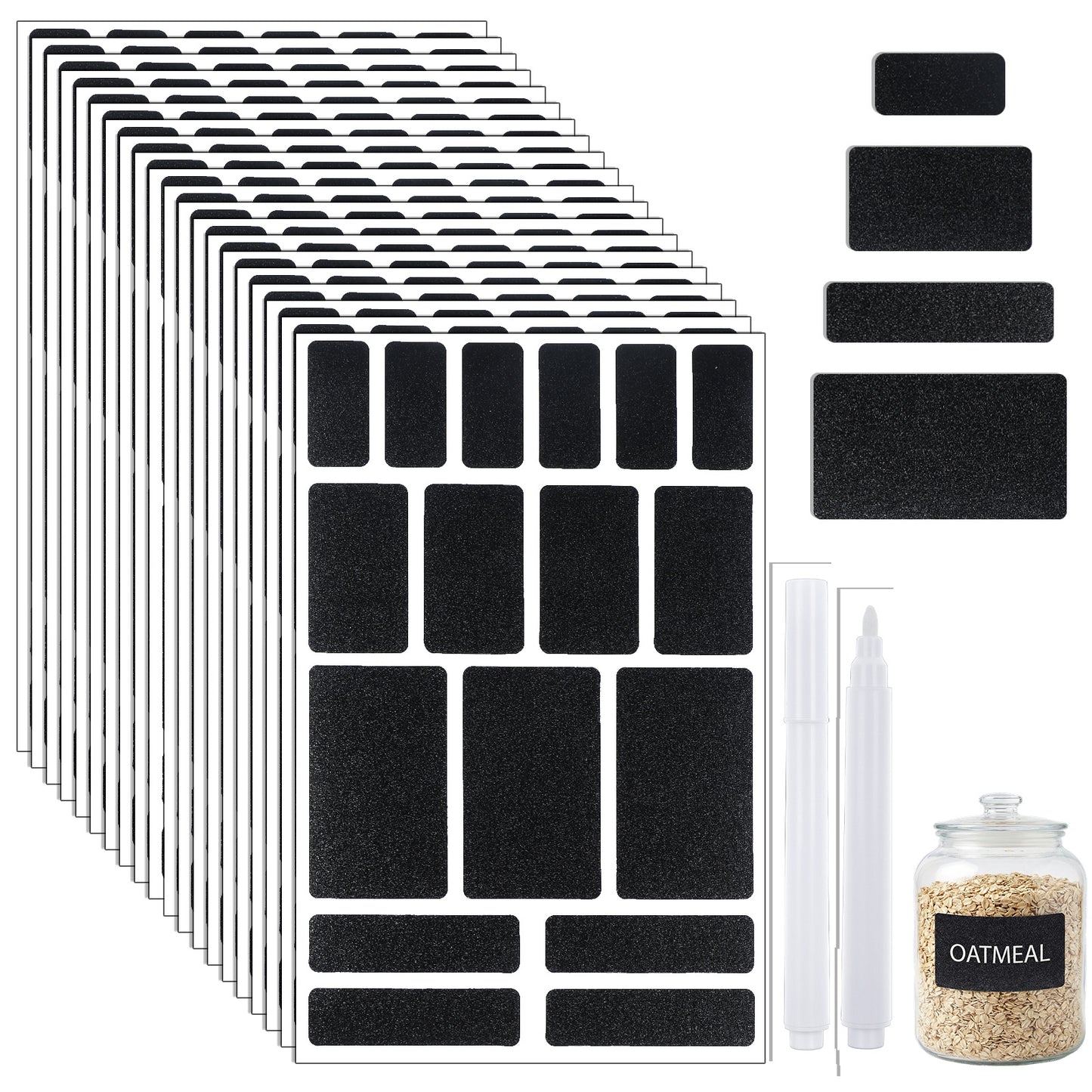 340 PCS Chalkboard Labels for Jars, Removable Labels Easy Peel Off, Jar Label for Food Containers, Storage Bin Bottle Label with 2 Liquid Chalk Markers