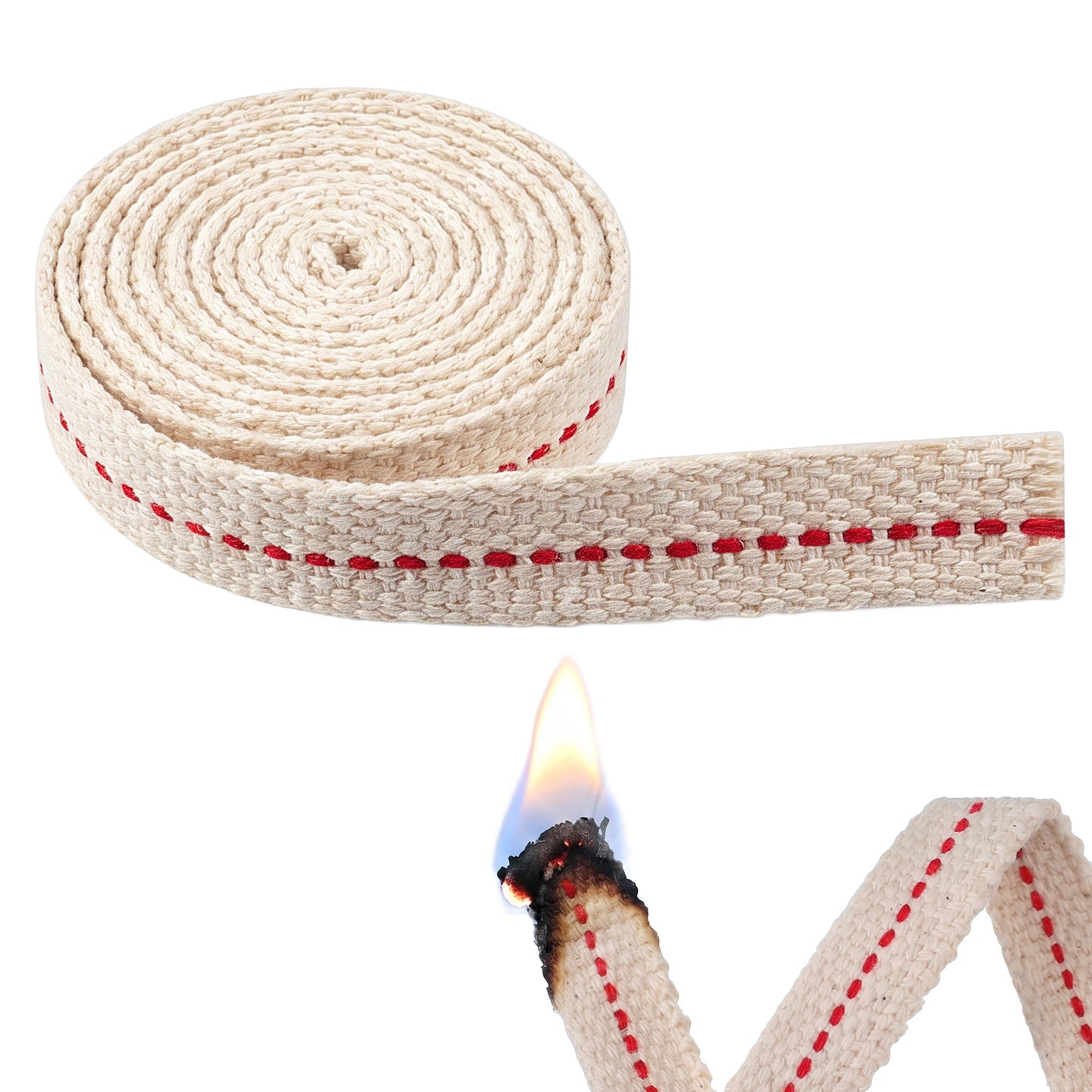 RAHHLIZS Oil Lamp Wicks 15 Feet (5 Rolls) Cotton Lantern Wick for Lamps with Genuine Red Stitch for Oil Lamps and Kerosene Burner Lighting