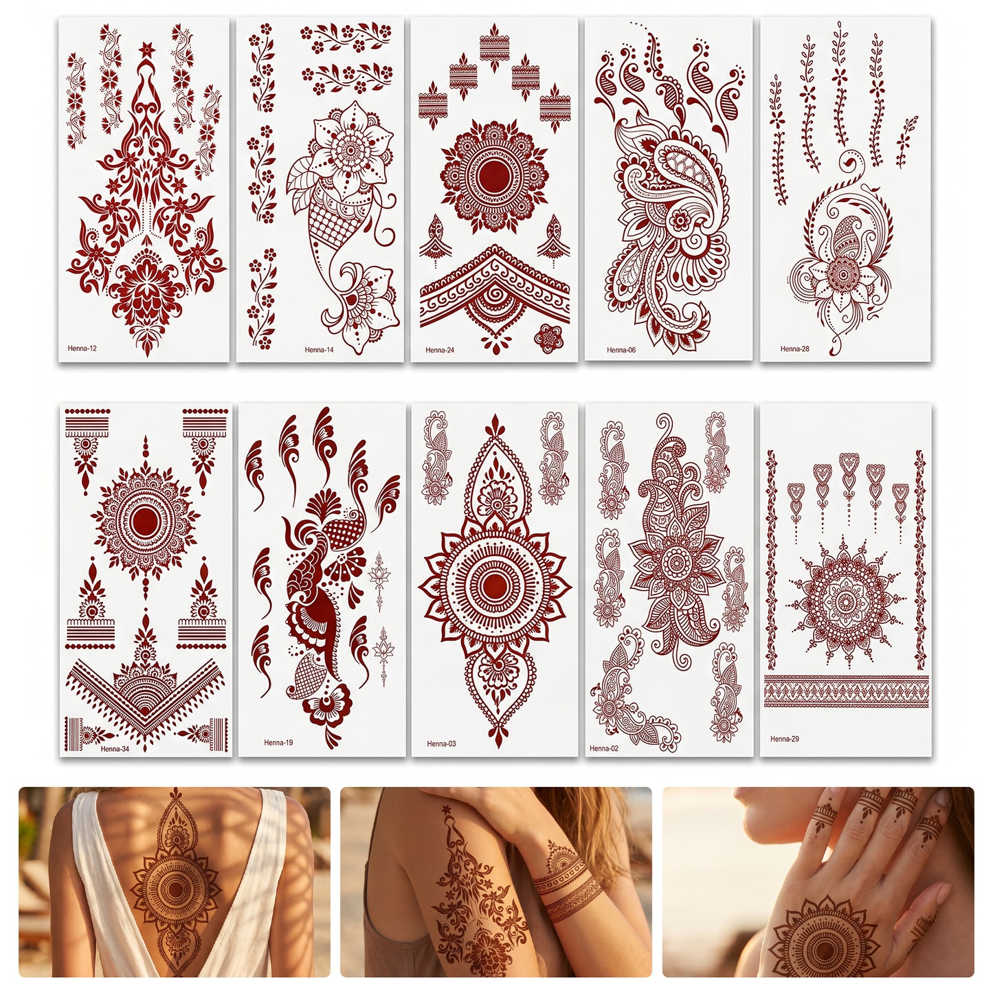 Nogeqi 10 Sheets Brown Hand Tattoos, Waterproof Temporary Tattoos for Women Girls, Lace Fake Temporary Tattoo Stickers for Hands for Wedding Party Rave Festival Body Art Stickers Makeup Decorations