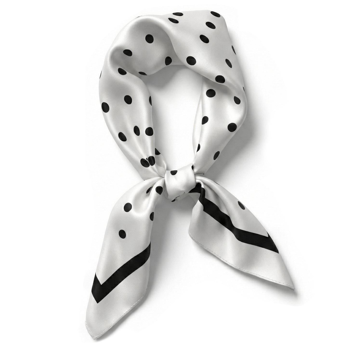Ymapinc White Spot Satin Wrap for Hair - 27.5x27.5 Inch Square Silk Neck Scarf for Women, Black Spot Bandanas for Women, Soft Lightweight Head Scarf