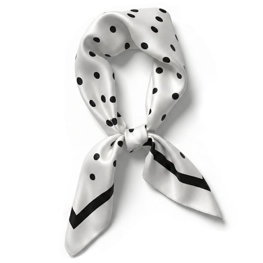 Ymapinc White Spot Satin Wrap for Hair - 27.5x27.5 Inch Square Silk Neck Scarf for Women, Black Spot Bandanas for Women, Soft Lightweight Head Scarf